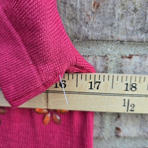 ST JOHN KNIT Collection Sport Coral Pink Floral Bejeweled Short Sleeve Knit Sz 4 - Picture 5 of 10